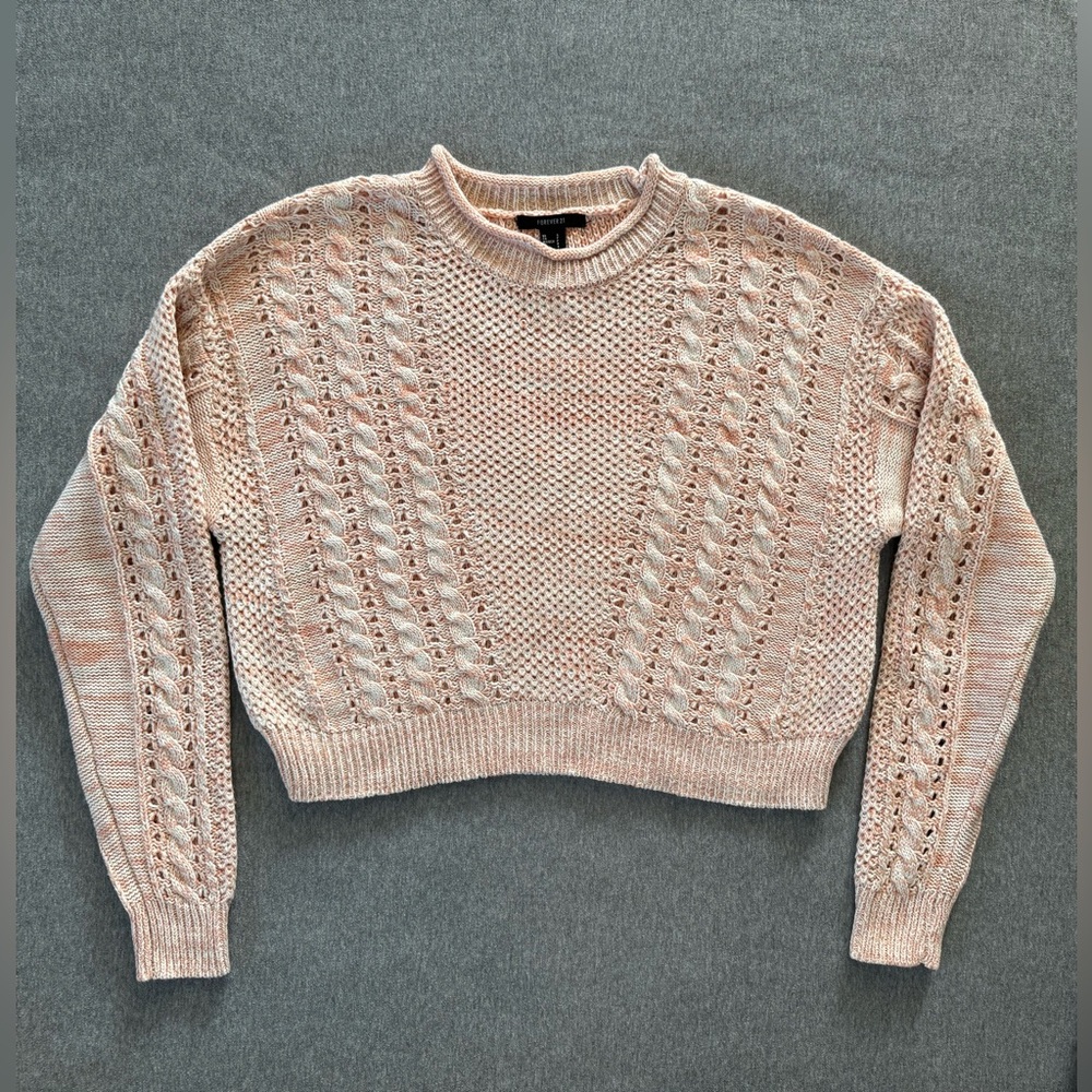 Forever 21 cable knit pink cropped sweater top women’s‎ S NWT